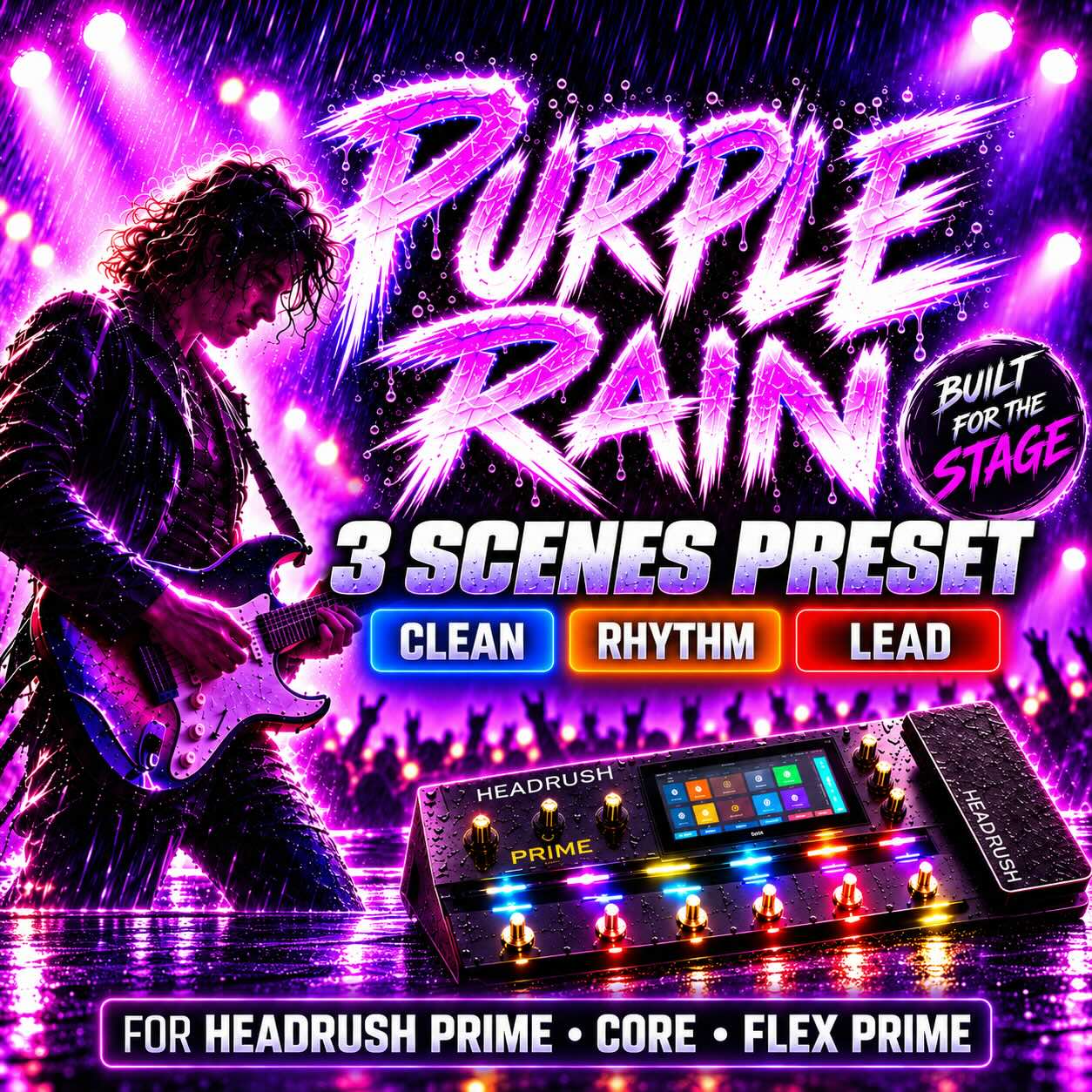 Purple Rain HeadRush preset for Prime Core and Flex Prime with Clean Rhythm and Lead scenes
